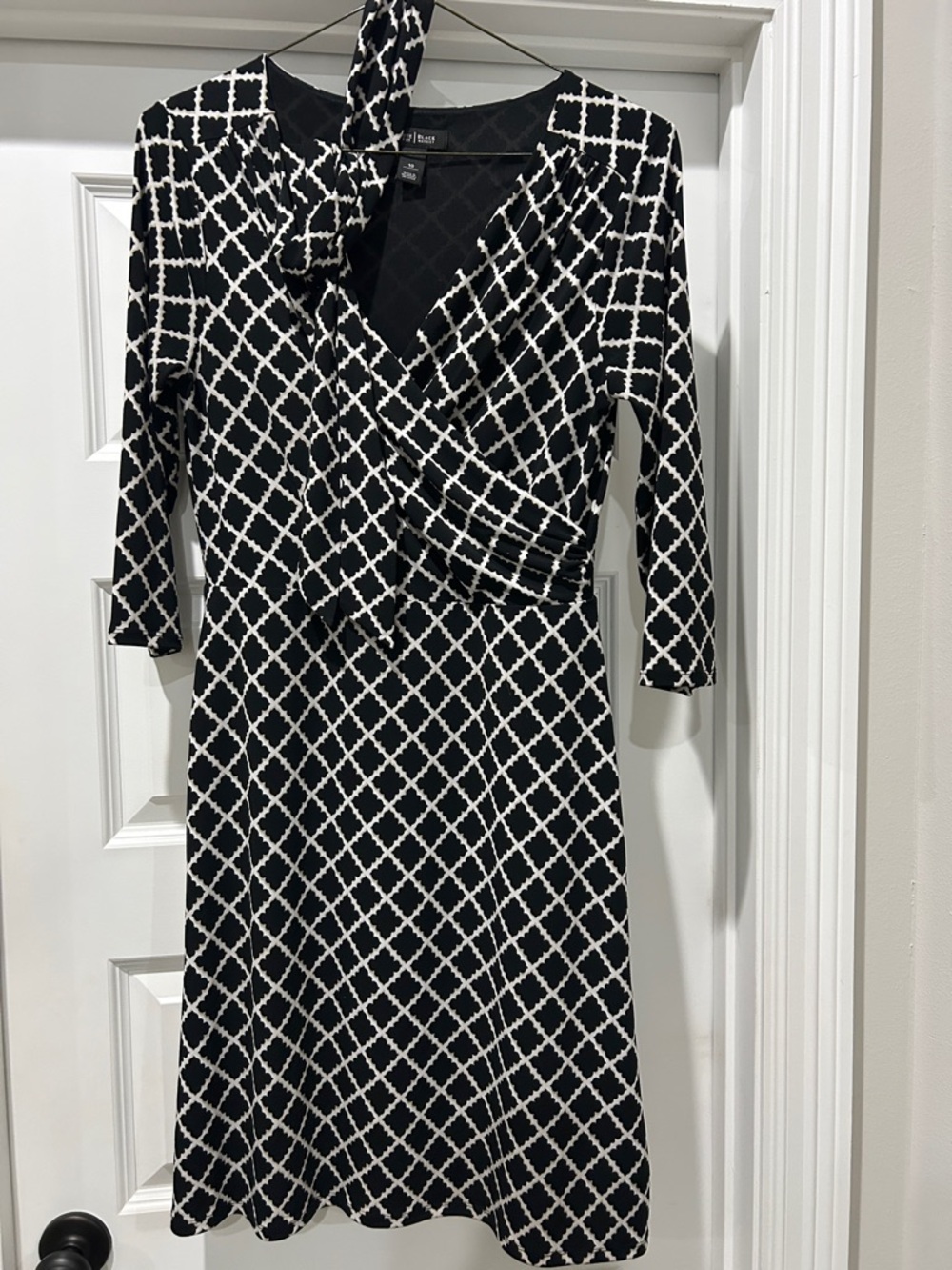 White House Black Market Black & White Lattice Wrap Dress - Long Sleeve